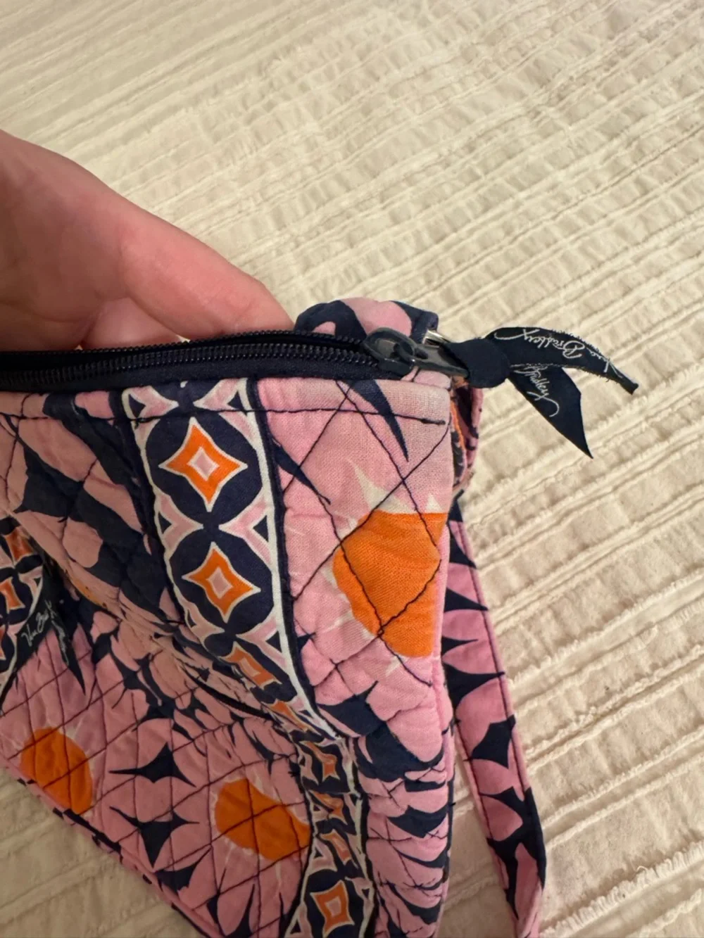 Vera Bradley Loves Me Pink Navy Orange Quilted Crossbody Bag Floral Pattern - Picture 7 of 7